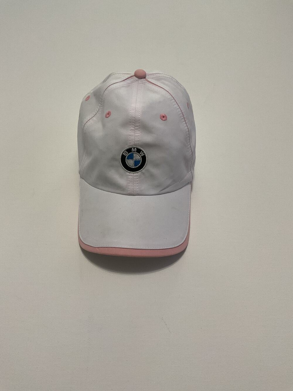 BMW Lifestyle White Pink Adjustable Baseball Cap Hat Embroidered Roundel Logo